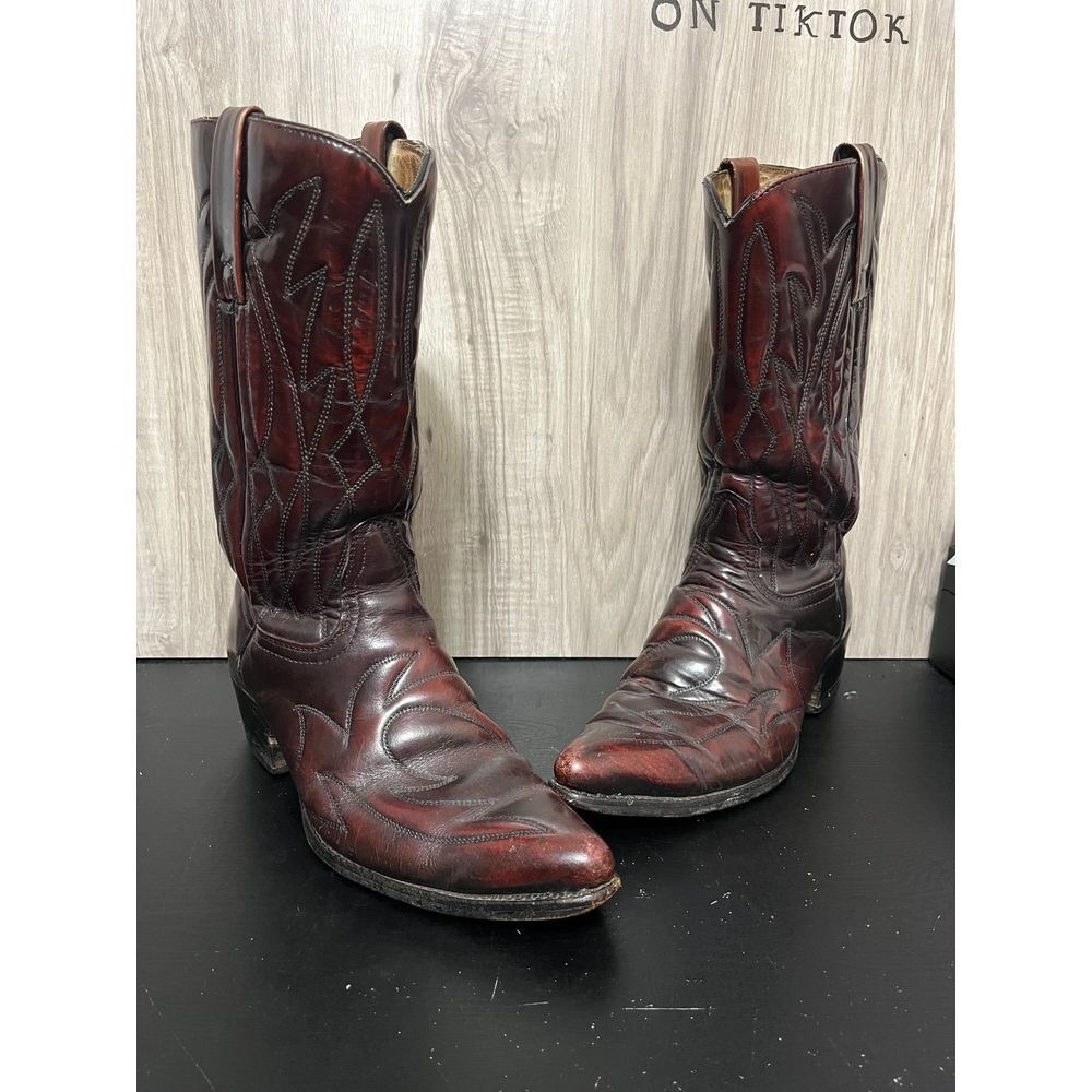 Durango West vintage Leather Cowboy Boots Red-Brown Mens Size 8 D